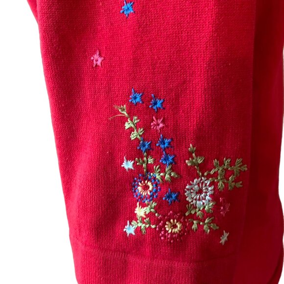 JACOB - RED Cardigan buttons down crew neck - Colored flowers embroidery large - Picture 5 of 11